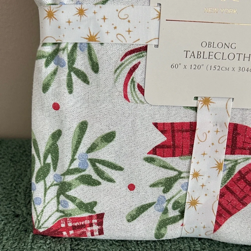 Cynthia Rowley Festive Holiday Tablecloth Red Plaid Bow 60x120 NEW!